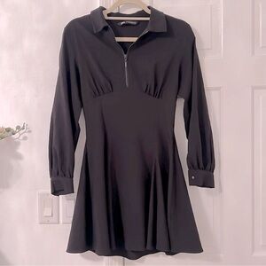 Zara Polo Collar Long Sleeve Mini Dress Black XS